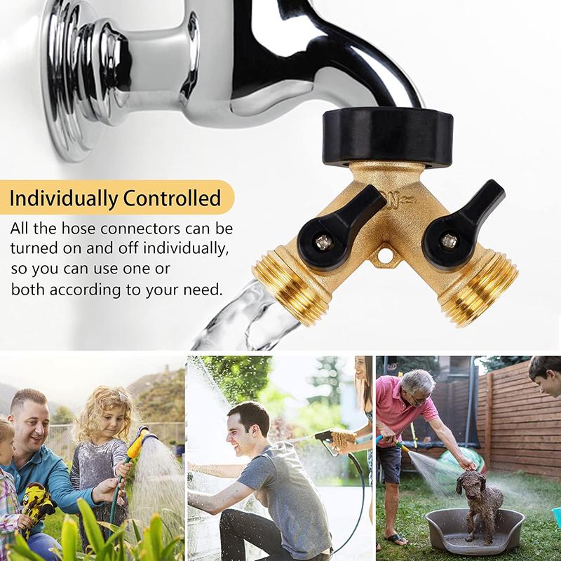 Garden Hose Splitter 2 Way Heavy Duty Y Connector Brass Garden Hose Adapter Hose Bib Splitter