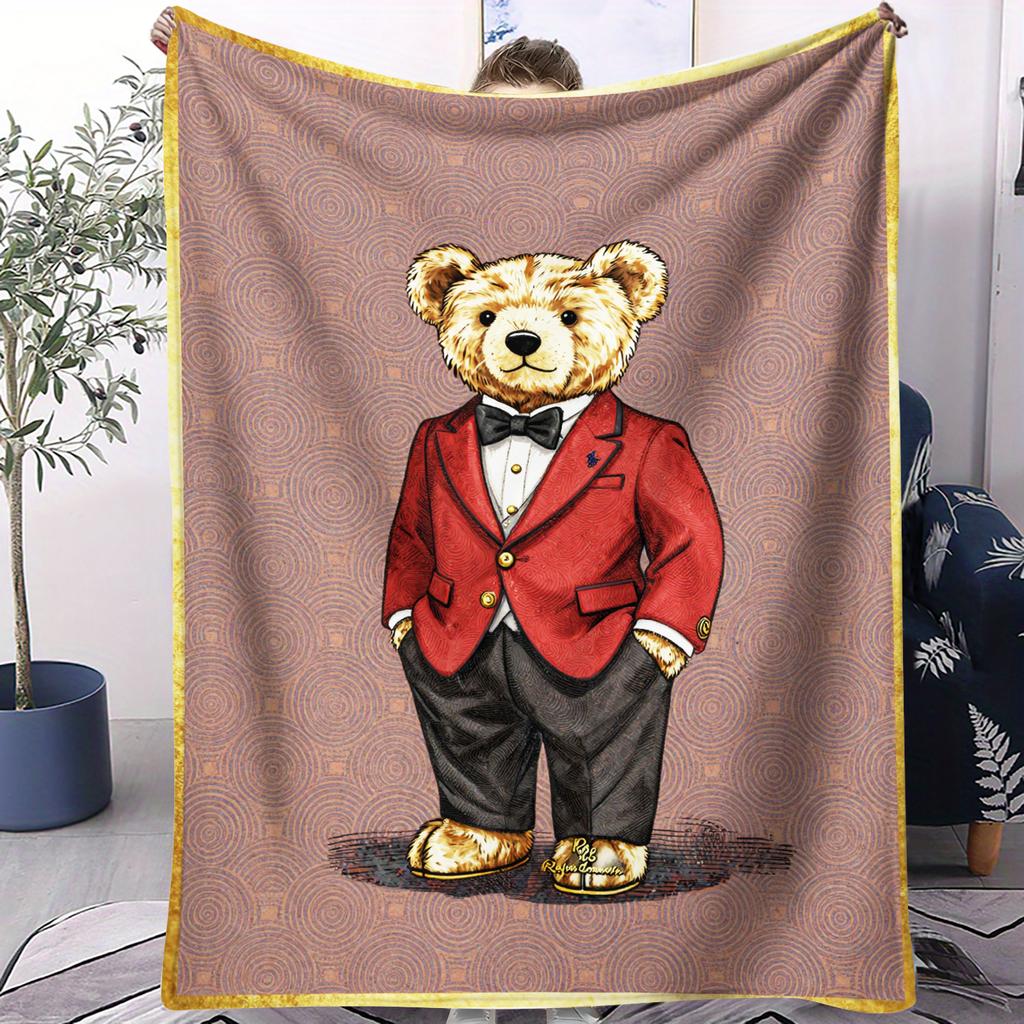 Ralph POLO Stil Gentleman POLO Bär Flanell Überwurf für Erwachsene Qualität Gemütlich Weich Warm Decke für Reise Picknick Zuhause