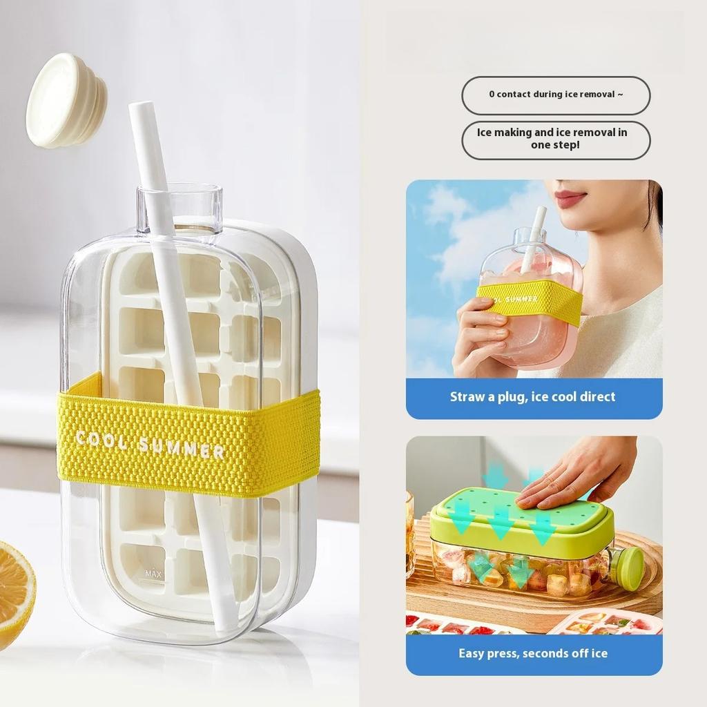 Iskubsform med sugrör Livsmedelsgodkänd 2-i-1 Isform Pressform Isdrycksflaska Silikon Iskubsform Utomhus Dryckeskopp