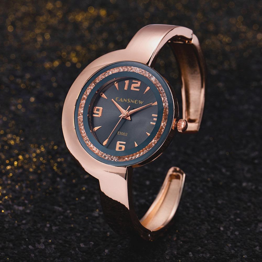 New CANSNOW Women's Bracelet Watch Rose Gold Case Shining Crystal Women's Quartz Watch Creative Fashion Women Dress Wristwatch