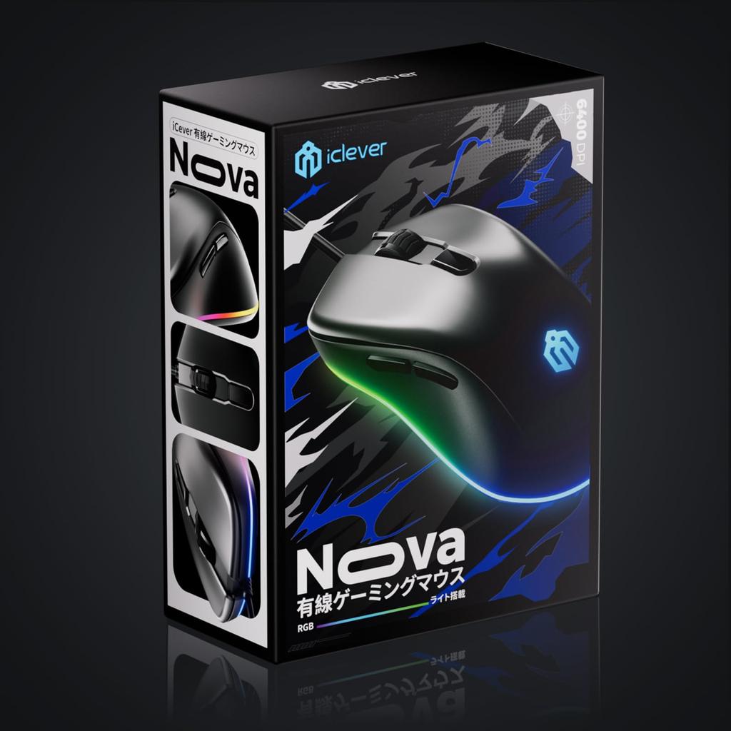 iClever Nova (Black), a Wired, Low-latency Gaming Mouse with Quiet Operation, RGB Backlighting, 6 Programmable Buttons, Customizable 360° Lighting,
