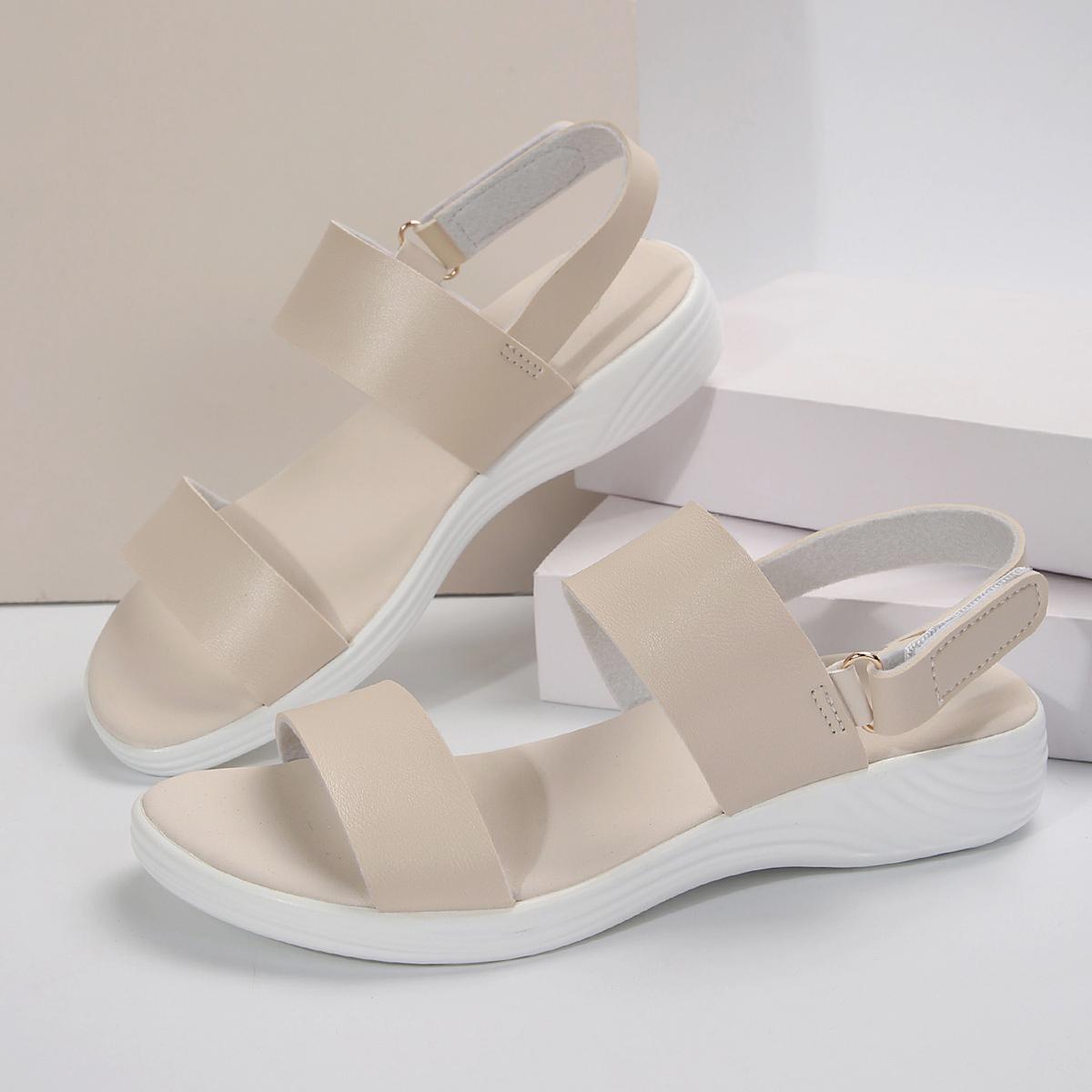 Женская модная тенденция противоскользящая износостойкая удобная подошва в тон чистые черные шнурки сандалии на плоской подошве дизайнерские сандалии 36 бежевый 2163₽