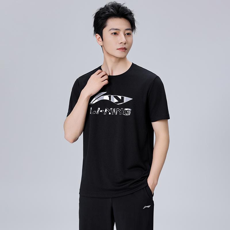 Li Ning Logo Print Round Neck Pullover Short Sleeve T-Shirt Unisex T-Shirt Black AHST683-2