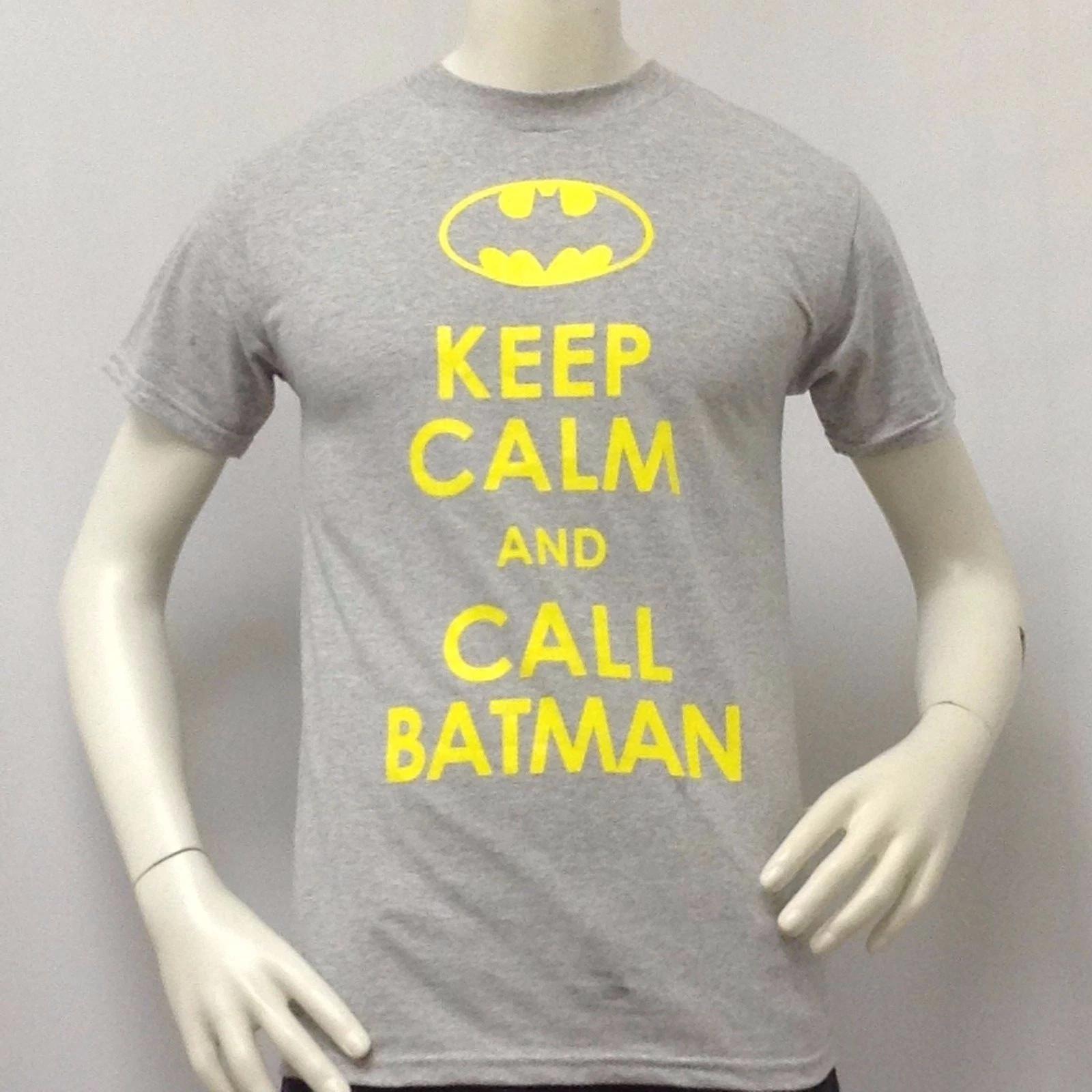 Men s T-shirt-BATMAN-KEEP CALM AND CALL BATMAN-Light Gray Tee Size Small S . 3XL