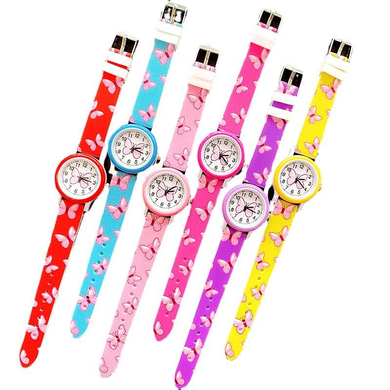 Nouvelle Montre Tendance pour Filles Imprimé Papillon Montre Cartoon pour Enfants Bracelet en Silicone Montre à Quartz Montre-Bracelet Mignonne pour Enfants