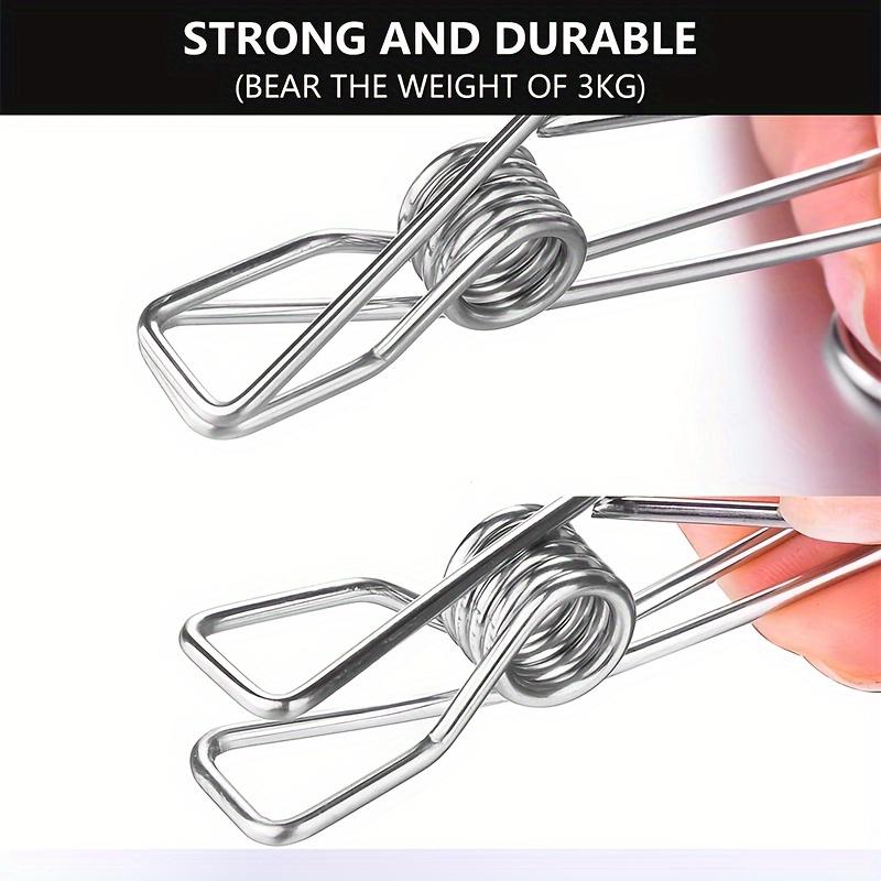 4 Pcs Stainless Steel Long Tail Clip with Hooks Metal Hanger Clips Clothes Pins for Hanging Outdoor Kitchen Office