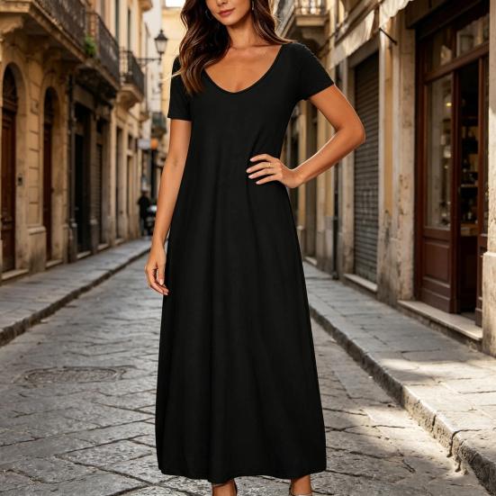 Long Nightgown for Women Short Sleeve Crew Neck Lounge Night Dress Casual A-Line Summer T Shirt Dress