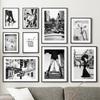 Paris Girl Old Building Coffee Car Landscape Wall Art Painting Black White Posters Pictures For Living Room Decor Canvas Prints