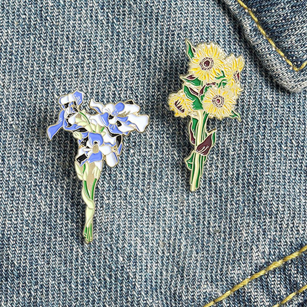 Brooch Sunflower Succulent Plant Flower Enamel Lapel Pins Badge Women Girls Accessories for Clothing Crafting Gift
