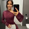 Spring Women's Oblique Shoulder Strap Design Sense Long Sleeve Slimming Fanny Pack Hip Dress