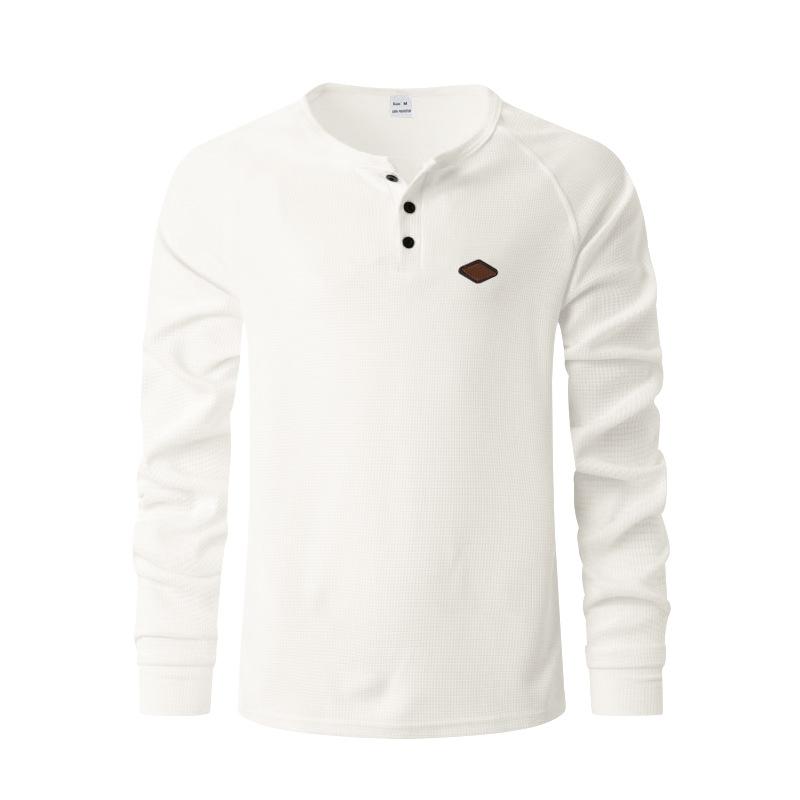 

Мужская повседневная вафельная футболка с пуговицами в американском стиле, тонкая, на весну и осень, быстросохнущая, с рукавами реглан и длинными рукавами S белый