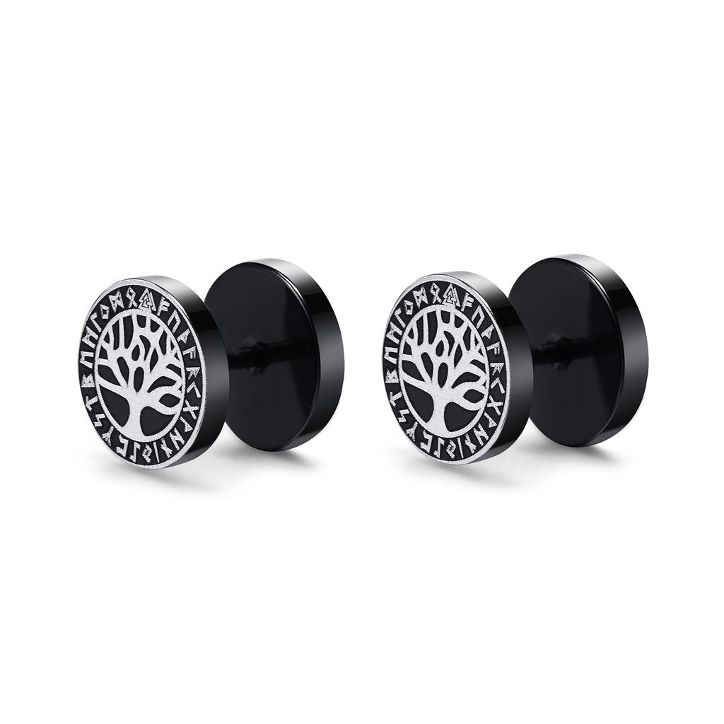 Gothic Norse Viking Runes Stud Earrings for Men Boys,Rock Punk Stainless Steel Valknut Wolf Head Compass Celtic Knot Earrings