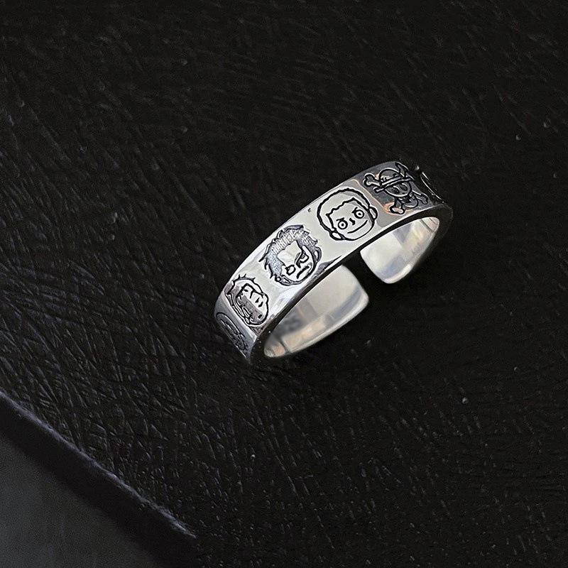 Korean 3D Heart Ring: Women's Retro Wide Band, Fashionable English Letter Open Finger Ring, Hip-Hop Style Index Finger Ring.