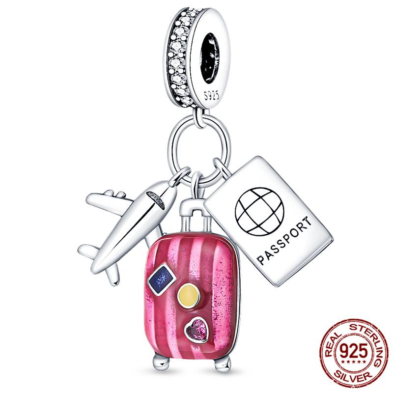 Luggage Airplane Passport Three-Piece Setcopper Charms Fitoriginal Bracelet Jewelry Making For Women Gift