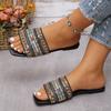Summer Ethnic Style Embroidered Slippers Square Toe Women's Flat Casual Fashion New Outdoor Versatile Women's Sandals