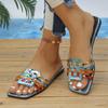 Large Size Colorful Woven Casual Flat Slippers for Women, Open Toed Flat Bottom Straight Shoes