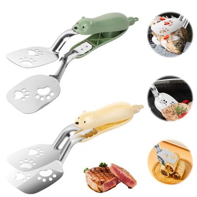 2 In 1 Double Spatula Flipper Stainless Steel Spatula Tong Cooking Spatula Tong Steak Fried Shovel Clip for Kitchen Accessories