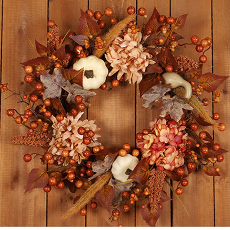 

Осенние венки для входной двери, искусственный осенний венок с гортензиями, ягодами, кленовыми листьями и