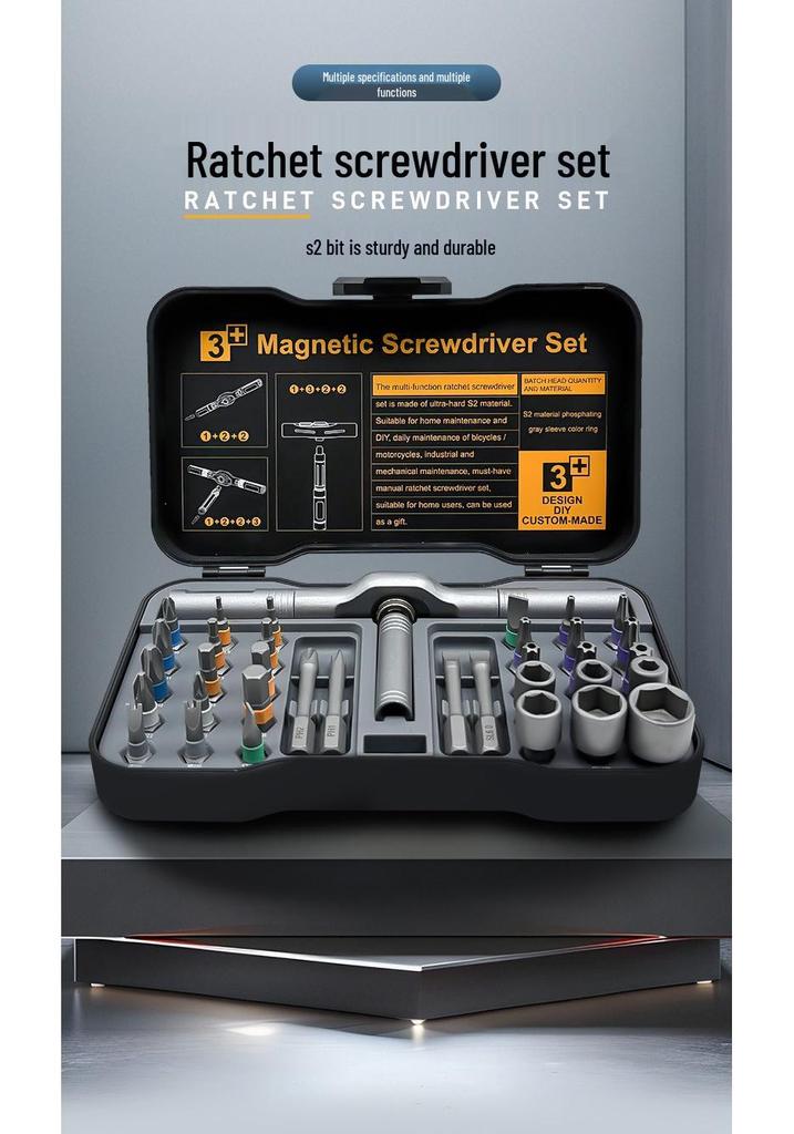 24-in-1 T-Griff Ratsche Schraubendreher: Multifunktionales magnetisches Kreuzschlitz- und Schlitzschraubendreher-Reparaturwerkzeug.
