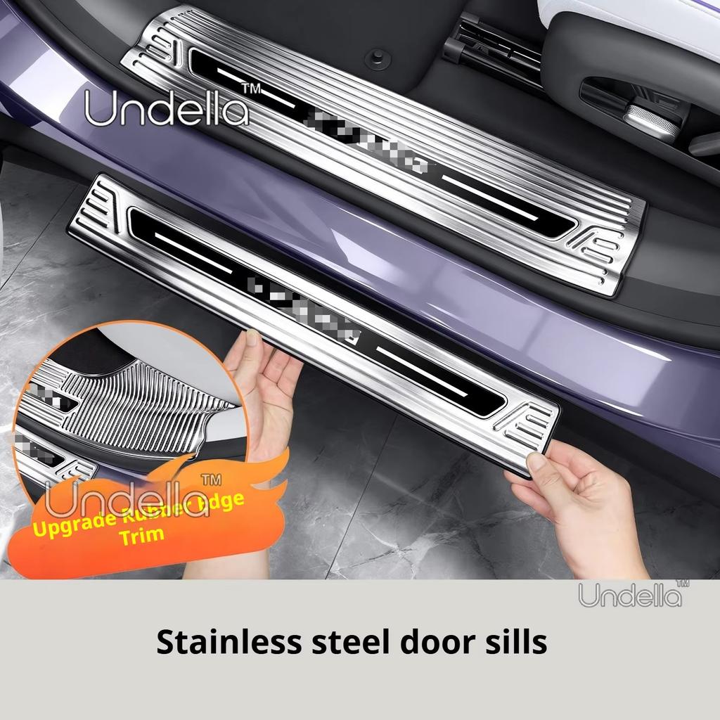 Car Stainless Steel Door Sill Scuff Plate, Carbon Fiber Threshold Protective Sticker Accessories For XPENG L03 2026 2027