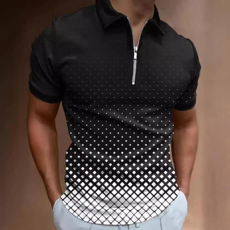 Tricou POLO pentru bărbați, cu rever și dungi, în carouri, la modă