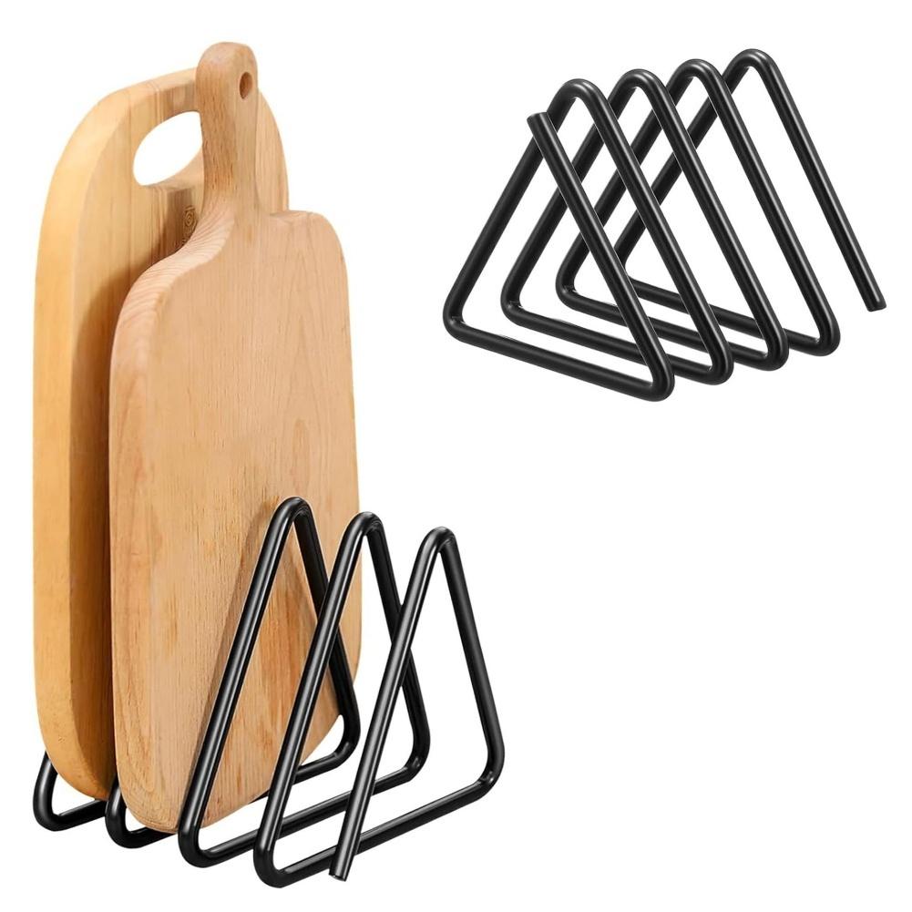 Triangular Metal Cutting Board Rack Designed for Compact Kitchen Spaces to Keep Cutting Boards Pots and Pan Lids Neatly Stored