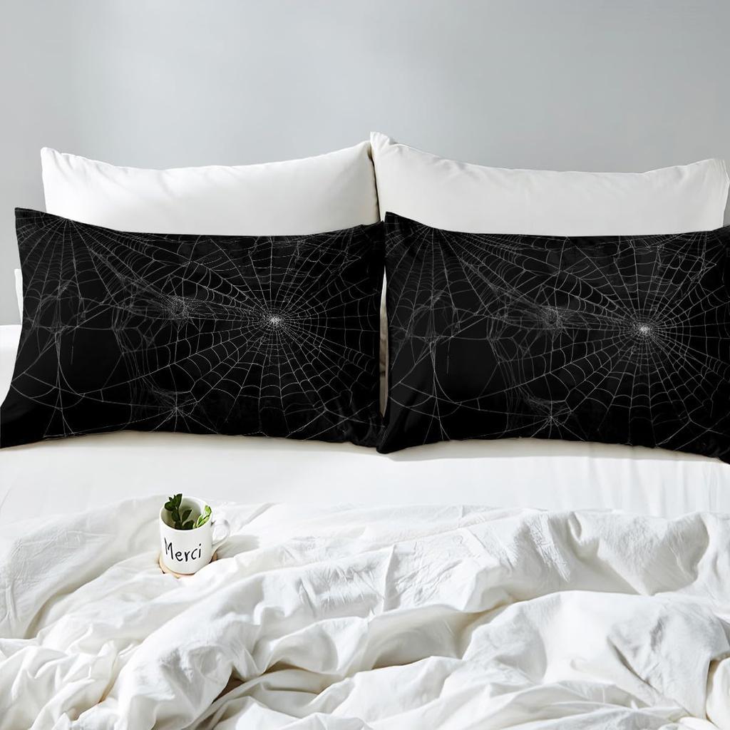 Spider Web Bedding Duvet Cover Set Kids Halloween Theme Spider Print Bedding Set Boys Girls Black White Decor Comforter Cover Microfiber Tri