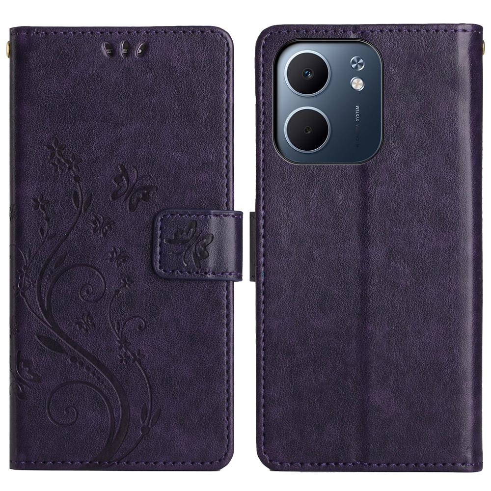 For Oppo A5x 4G Leather Wallet Case Butterfly Flower Imprint Phone Cover with Strap