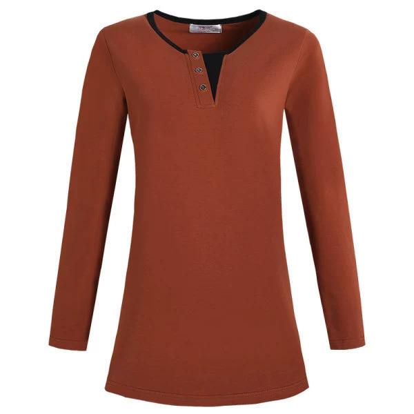 Pressed Long Sleeved T-shirt for Women, Mid To Long Length Top, Base Shirt