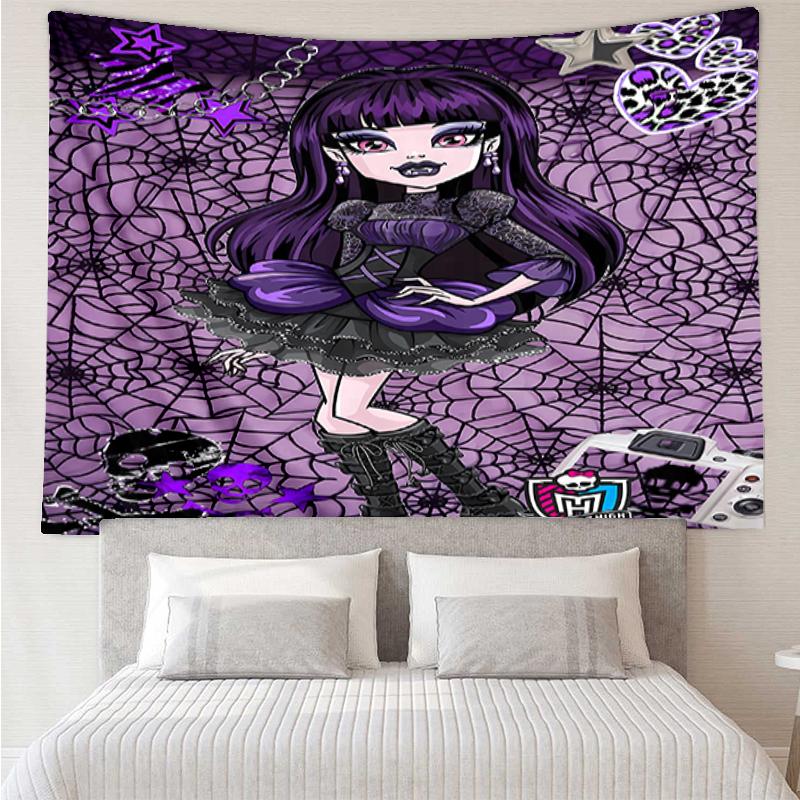 Monster-High Print Tapestry, Backdrop, Easy Setup, Ideal for Bedroom, Office & Living Room, with Aesthetic Wall Hanging Decor.
