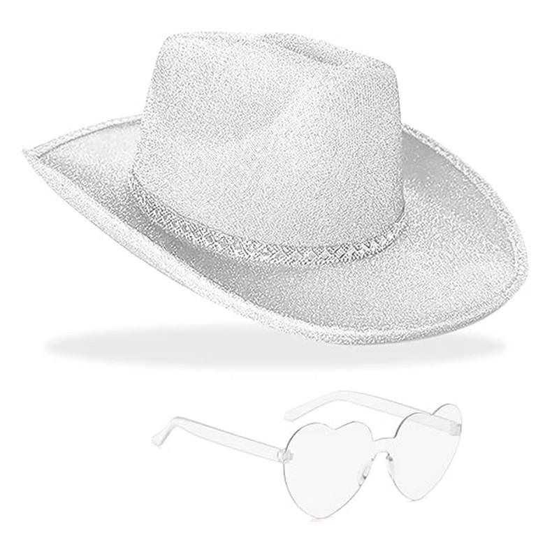 Halloween Party Silver Pink Glitter Diamond Stripe Cowboy Hat With Goggles For Costumes And Celebrations