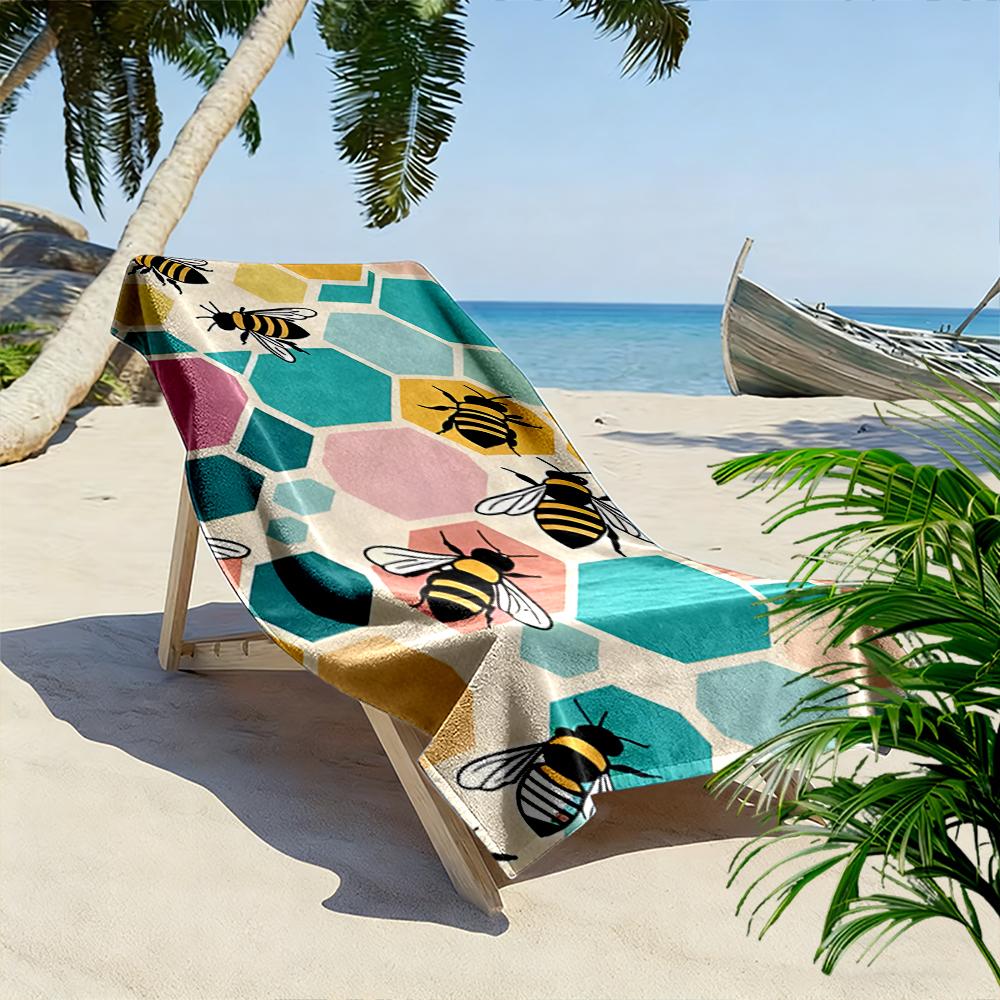 Colorful Honeycomb Pattern with Bees Beach towel quick-drying for travel outdoor sports jogging beach and swimming