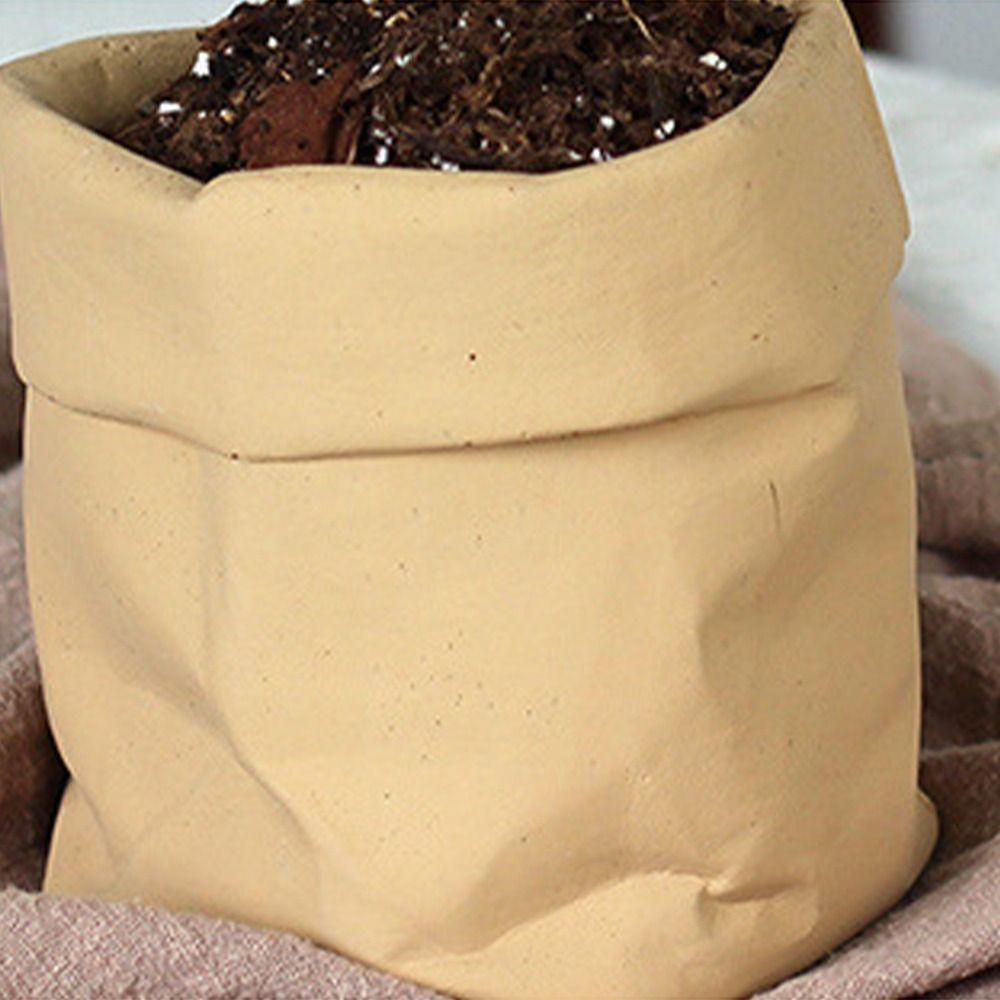 Cement Flowerpot Imitation Paper Bag Hydroponic Flower Holder Creative Vase Ornament  Balcony