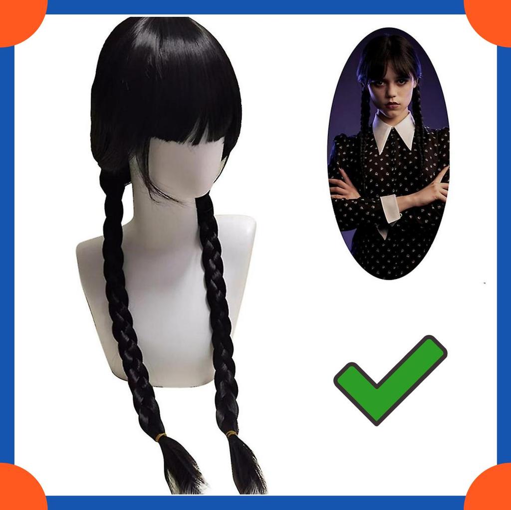 Parrucche Cosplay Addams Moda Parrucca lunga liscia Per Donne