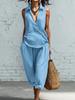 Women's Summer Spring New Arrivals Casual Shirt and Wide Leg Pants Linen Two Piece Set