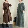 Women Vintage Floral Print Cotton Linen Midi Dress O‑Neck Long Sleeve A‑Line Loose Plus Size Casual Dress 2025 Spring Autumn D037‑860