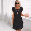 New Summer Short-sleeved Cake Skirt Solid Color Crew Neck Dress for Women