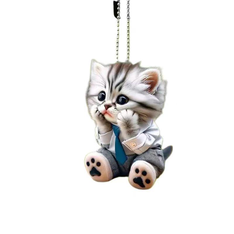 Acrylic 3D Cat Couple Pendant for Car, Backpack, Medicine Keychain, or Gift