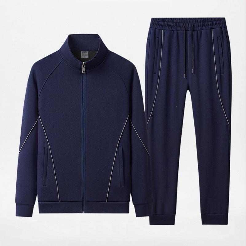 330g Pure Cotton Stand Collar Long Sleeve Sports Suit for Men - Spring/Autumn Casual Athletic Wear 3XL синий