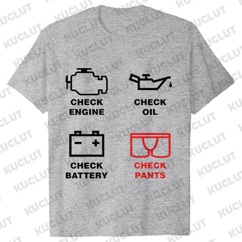 Oversized Men T Shirt Check Engine Oil Battery Print Harajuku Tshirt Hiphop Summer Streetwear Mechanic Repair Tshirt Y2k Top