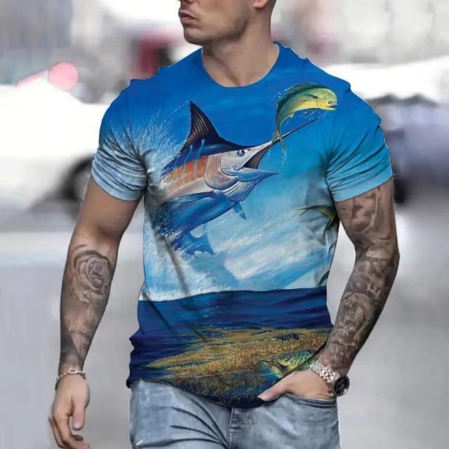 Summer Men's Fish 3D Printed Crew Neck T-Shirt