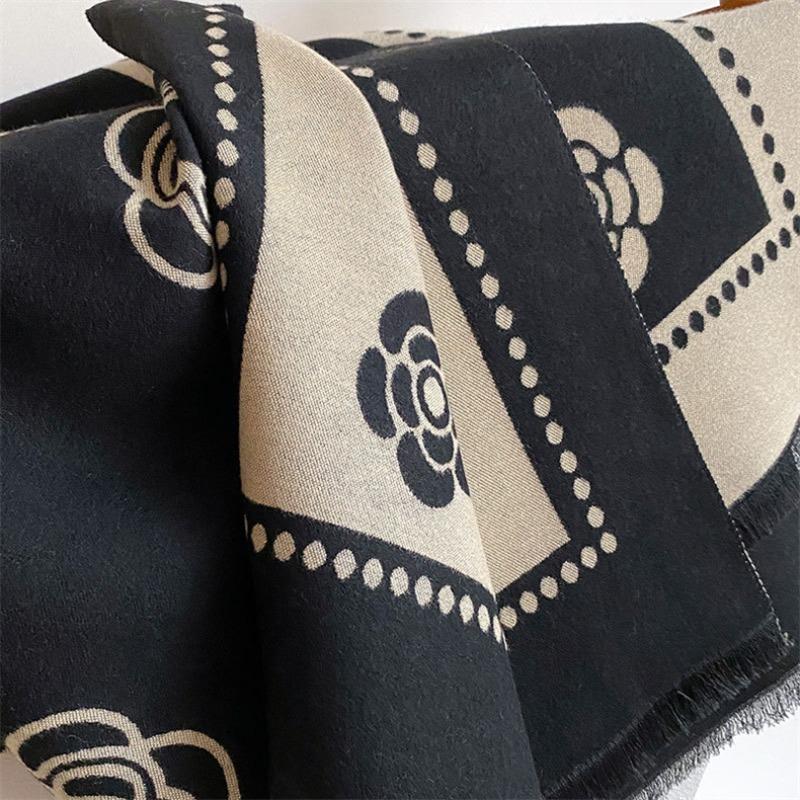 Camellia cashmere scarf women's winter senior sense versatile thickened warm scarf air conditioner shawl