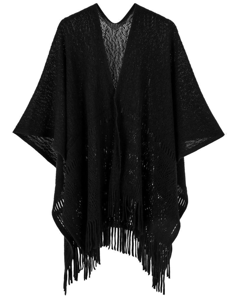 Hot-Selling Knit Shawl: Spring Summer Autumn, Hollow Design, Tassel Trim, Solid Color, Lightweight for European & American Styles.