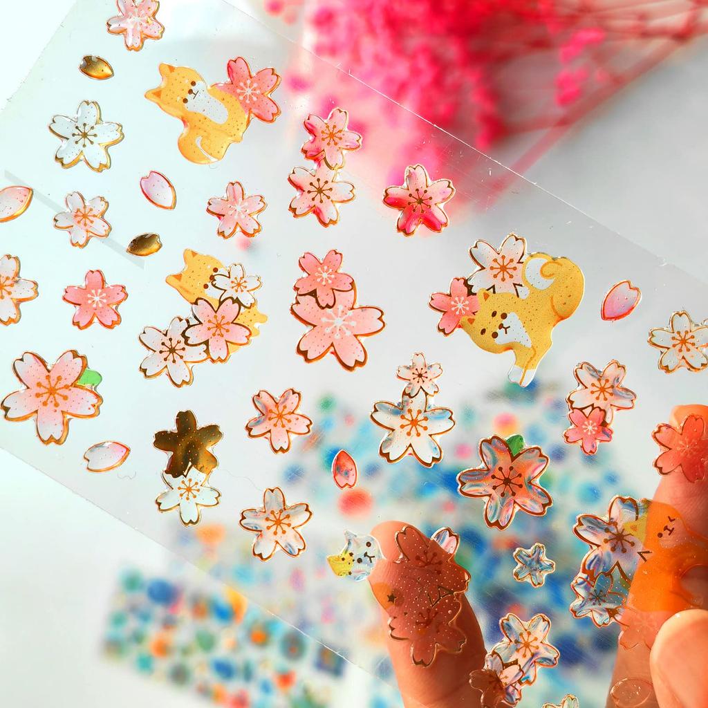 EUSTACE Planner Cute 3D Foil Stamped Stickers for Photo Kids Drift Cherry Space Design Stickers, 10pcs, Scrapbooks, Diaries, Albums, Smartphones, DIY,
