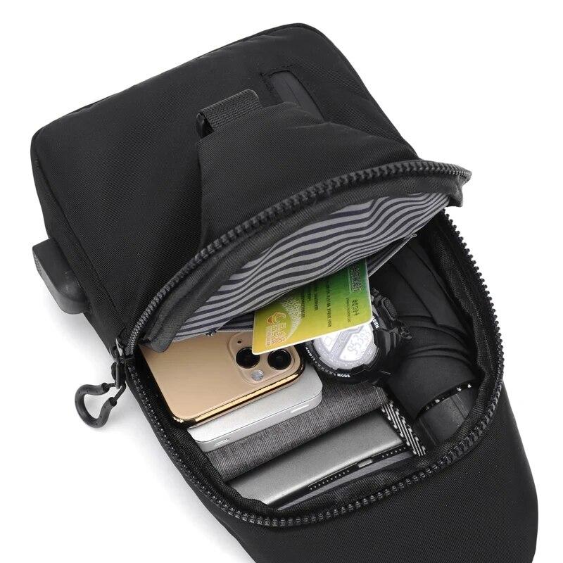A Cool Men's Messenger Bag Casual Oxford Waterproof And Wearable Shoulder Bag Usb Rechargeable Chest Bag