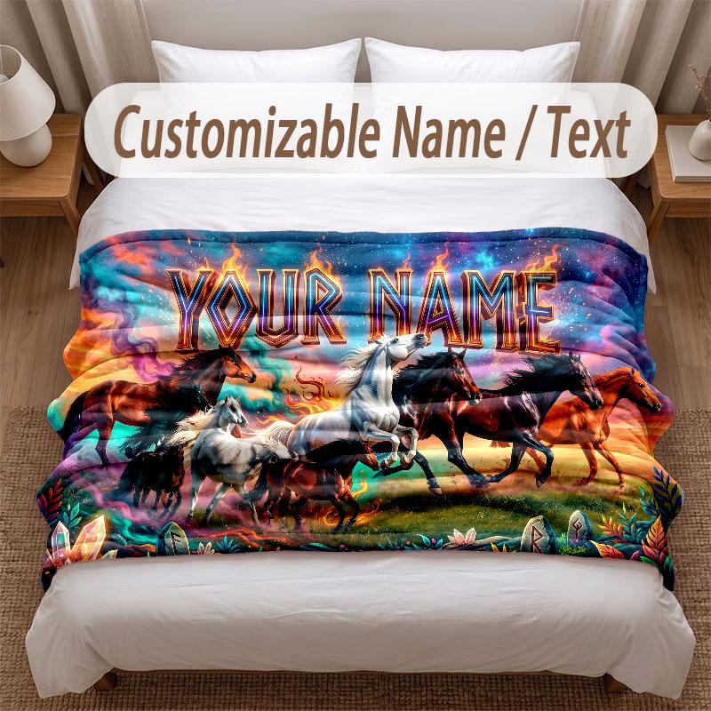 Coperta Morbida a Tema Cavallo Personalizzata con Nome Testo Stampato Coperta Calda Decorazione Divano Casa Camera da Letto