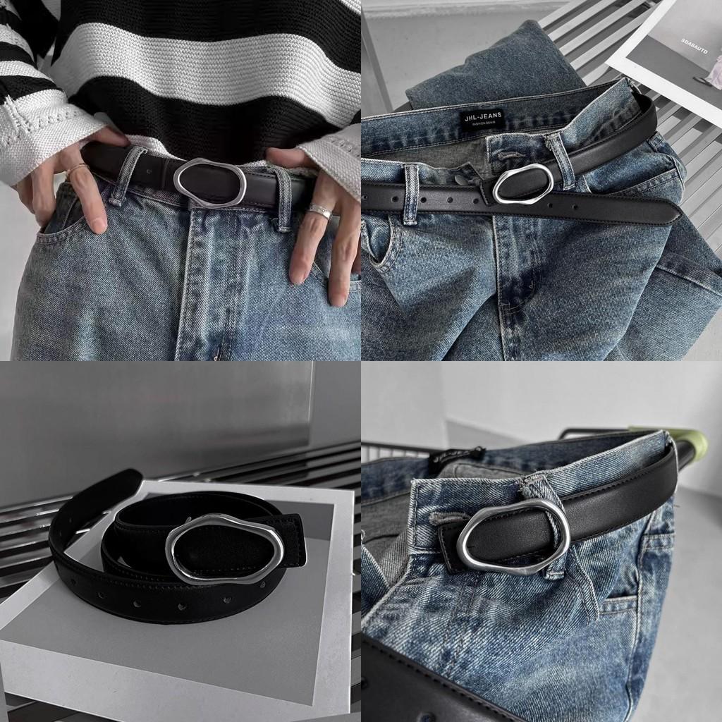 Black Metal Versatile Belt With Designer Irregular Texture And Smooth Buckle For Casual Outfits
