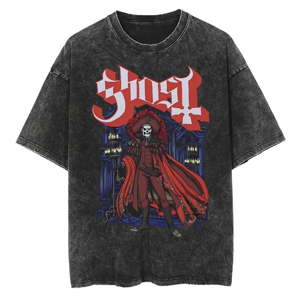 Washed Vintage Ghost Band T-shirt Men's Women's Summer Oversized Tshirt Male 90s Gothic Streetwear Men Women Rock Metal Music T Shirts