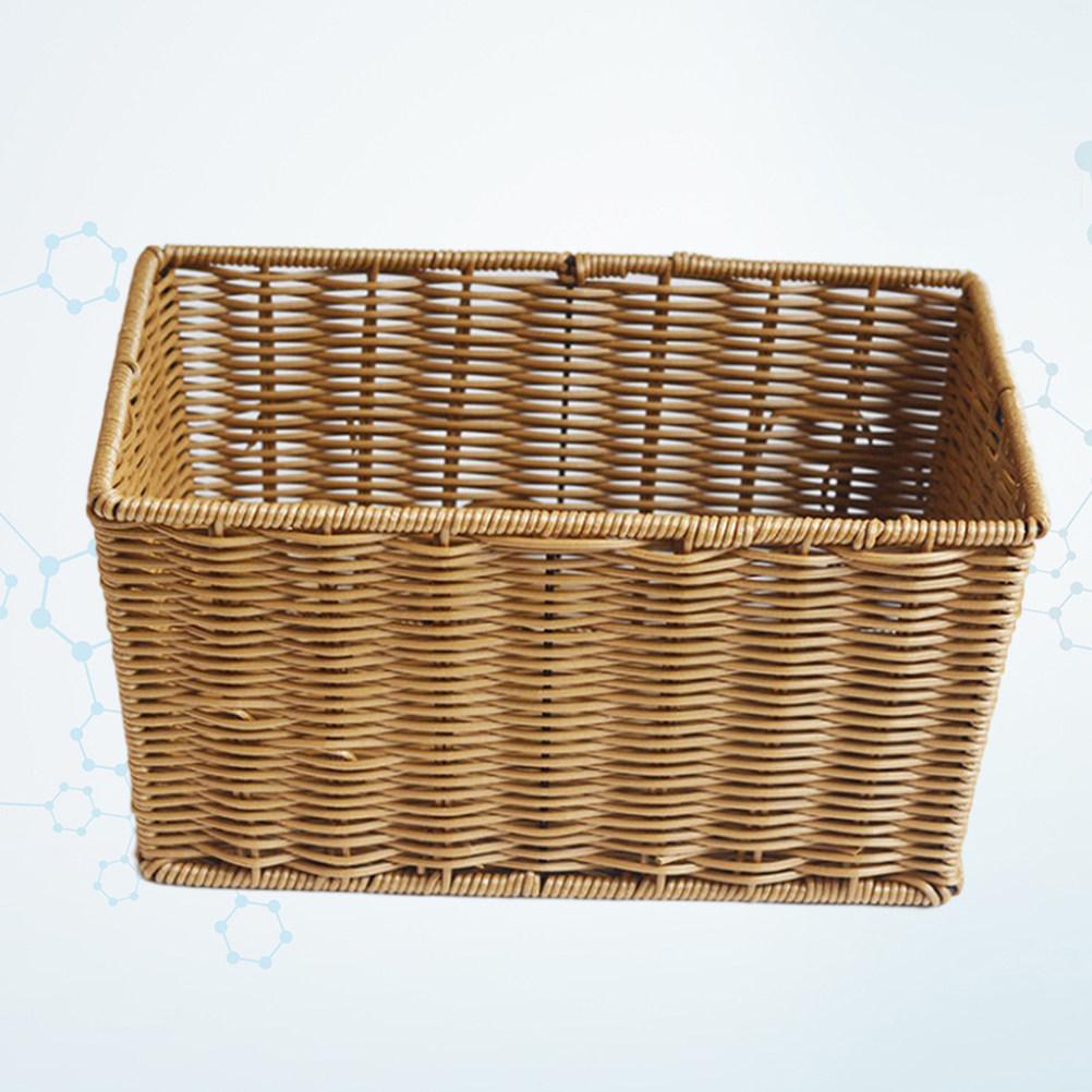 1Pcs Rattan Storage Basket Organizer Hollow Ventilated Design Kitchen Bathroom Storage Container Supermarket Collecting Basket