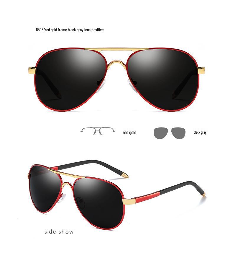 Men's Vintage Large Frame Polarized Driving Sunglasses - Spring Leg Frog Mirror HD 8503